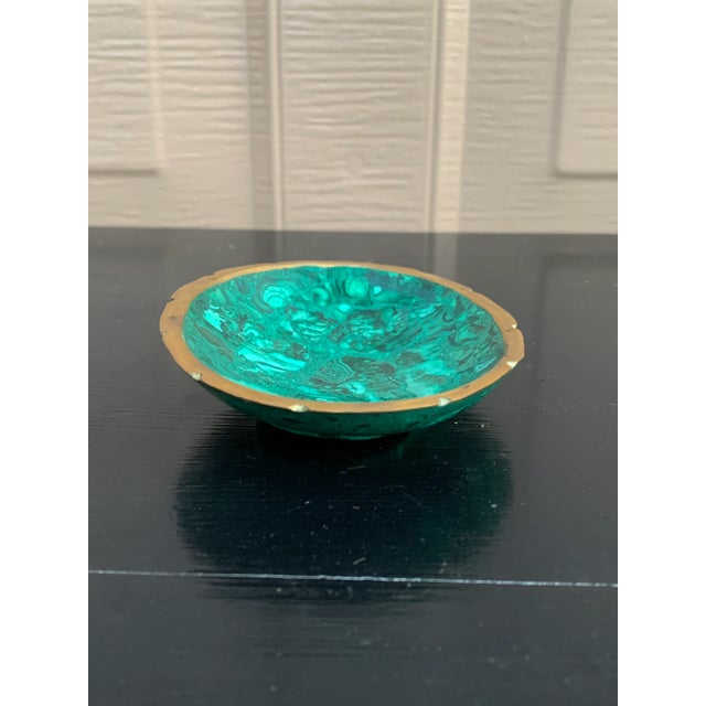 Contemporary Vintage Malachite Brass Rimmed Bowl For Sale - Image 3 of 8