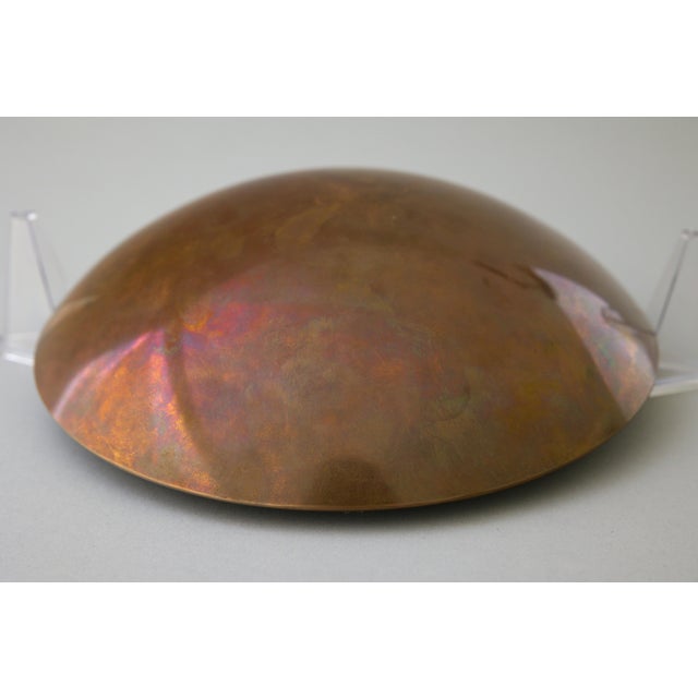 Copper Late 20th Century Signed Copper and Black Stingray Shagreen Vide Poche Bowl With Pearl For Sale - Image 8 of 15