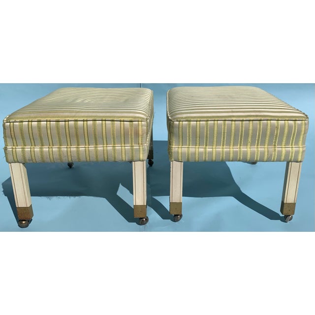 1960s Vintage Mid Century Ottomans on Brass Casters, Set of 2 For Sale - Image 9 of 9