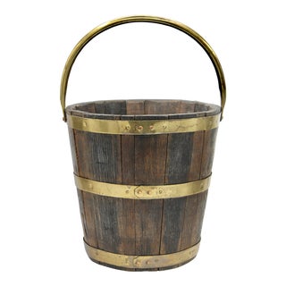 Antique English Oak and Brass Wooden Bucket For Sale