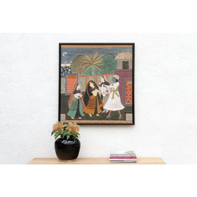 This striking framed painting is an intimate example of Vintage Indian Folk Art, executed in the highly detailed style of...