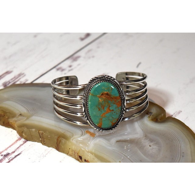 Tribal Vintage Native American Navajo Begay Sterling Silver Turquoise Cuff Bracelet For Sale - Image 3 of 18