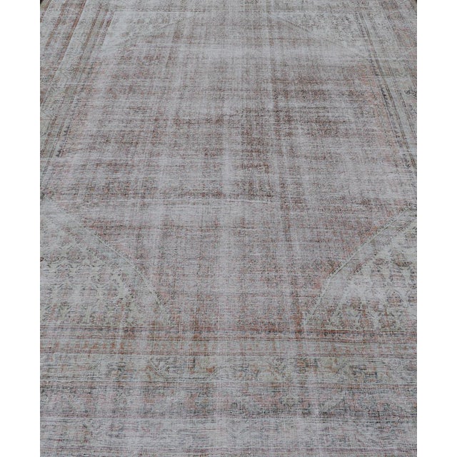 Measures: 8'6 x 13'0 Antique Distressed Persian Mahal Rug With Large Medallion In Muted Colors. Keivan Woven Arts: rug...