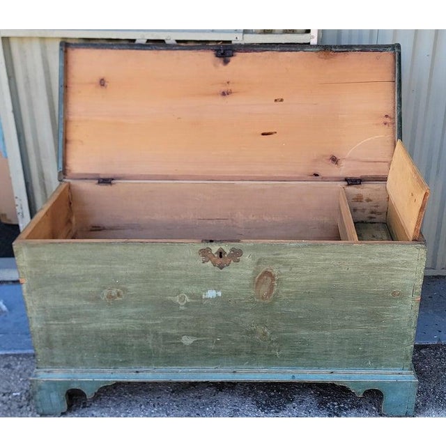 19th Century Original Blue Painted Blanket Chest For Sale In Los Angeles - Image 6 of 9