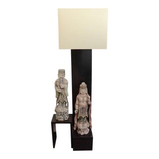 1960s Wood Floor Lamp With Oriental Statues in the Style of Billy Haines For Sale