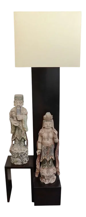 1960s Wood Floor Lamp With Oriental Statues in the Style of Billy Haines