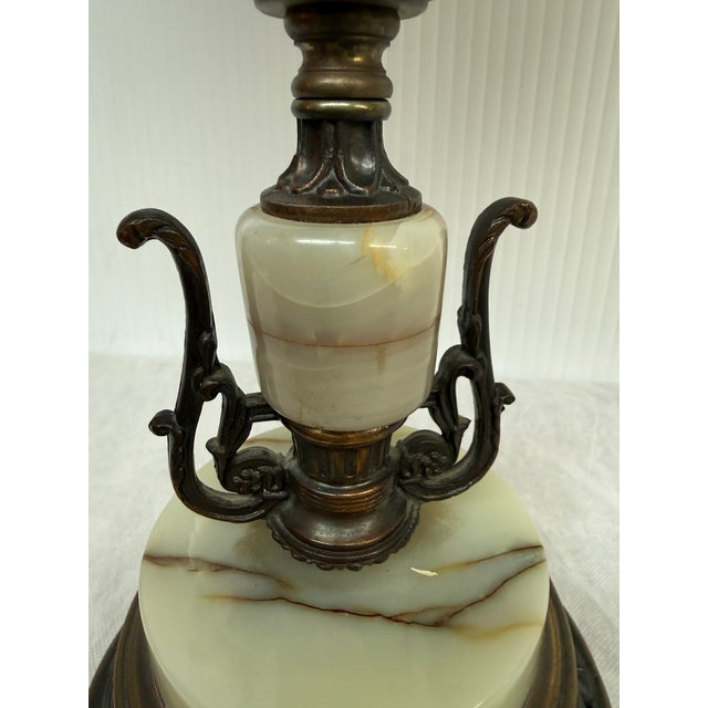 Metal Vintage Onyx + Brass Table Lamp With Seashell Finial For Sale - Image 7 of 12