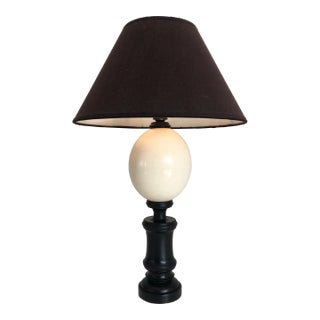 Blackened Wood and Ostrich Eggshell Table Lamp, French Work, Circa 1970 For Sale