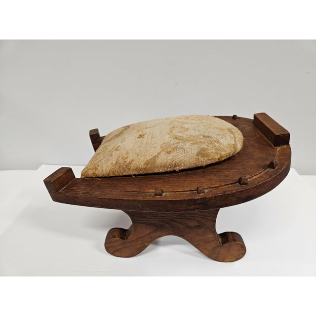Folk Art Oak Horseshoe Footstool For Sale - Image 4 of 13
