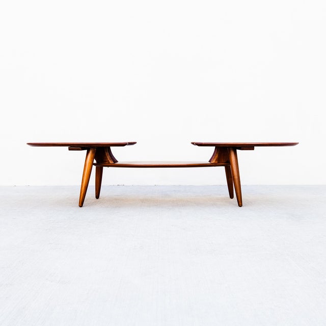 1960s Restored Space Age Biomorphic Two Tier Coffee Table in Solid Walnut, Attributed For Sale - Image 11 of 12