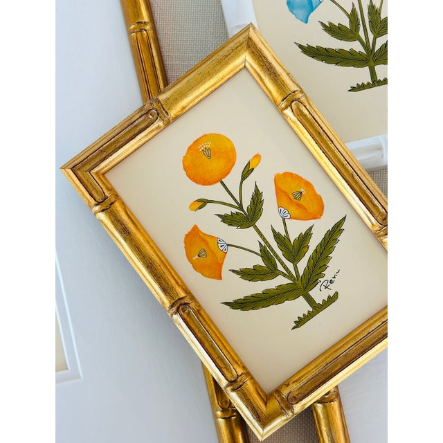 Contemporary Hand-Painted Jaipuri Orange Floral Motif Painting. Framed For Sale - Image 3 of 4
