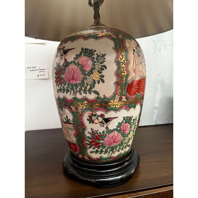 Vintage Chinoiserie Famille Rose Porcelain Lamps- a Pair For Sale - Image 9 of 12