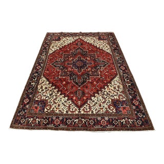 Vintage Heriz Red Wool Tribal Hand-Knotted Oriental Rug - 8’5” X 11’1” For Sale