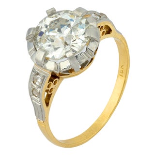 Antique Gia 2.04 Carat Old European Cut Diamond 18k Yellow Gold Platinum Ring, Size 6 For Sale