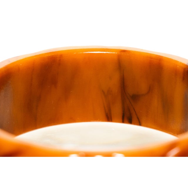 Vintage Art Deco Carved Bakelite Amber Orange Bangle Bracelet, 1930's For Sale - Image 9 of 15