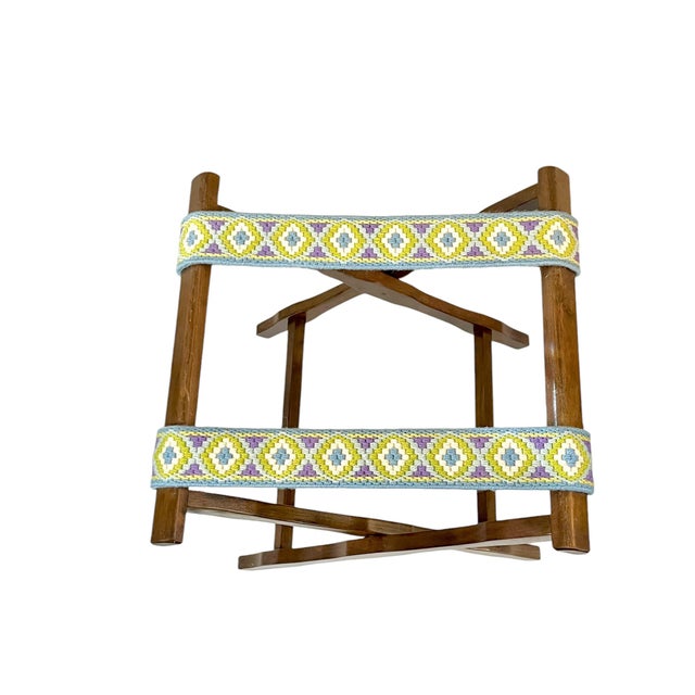 Wood Pair Vintage Mahogany Mid Century Needlepoint Luggage Racks For Sale - Image 7 of 12