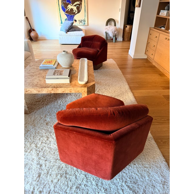 Soho Home Soho Home Mila Red Velvet Swivel Chairs For Sale - Image 4 of 4
