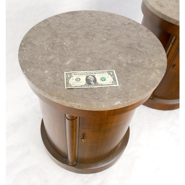 Baker Pair Cylinder Drum Shape Marble Top One Door Compartment Side End Tables For Sale - Image 6 of 18