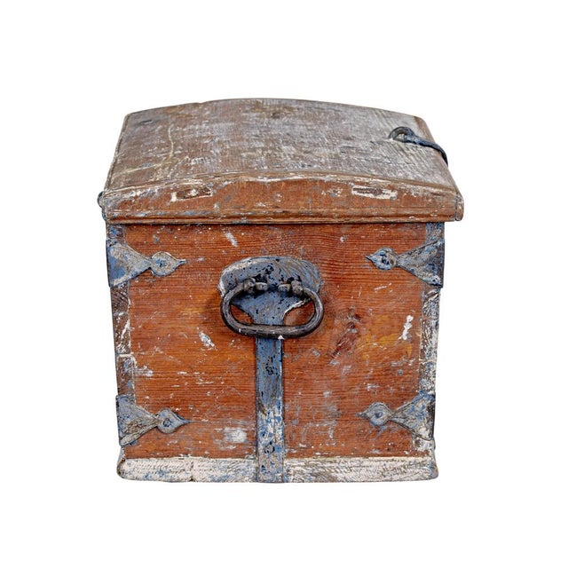 Baroque Small Mid 19th Century Swedish Painted Pine Box, 1842 For Sale - Image 3 of 9
