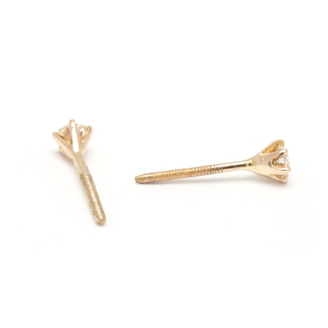 Modern Dainty .16ctw Diamond Stud Earrings With Screw Backs, 18k Yellow Gold, Pair For Sale - Image 3 of 4
