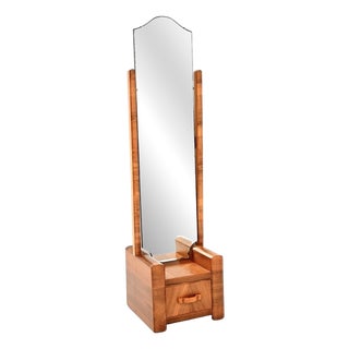 Art Deco Figured Walnut Cheval Floor Mirror, 1930s For Sale