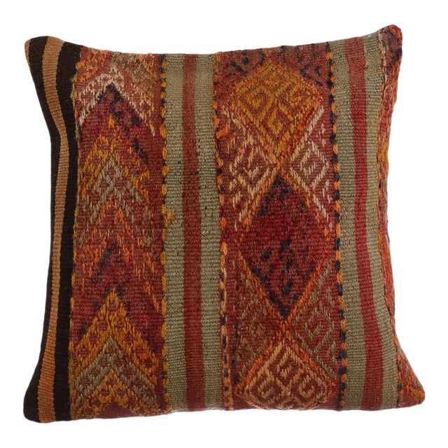 Turkish Embroidered Kilim Pillow For Sale