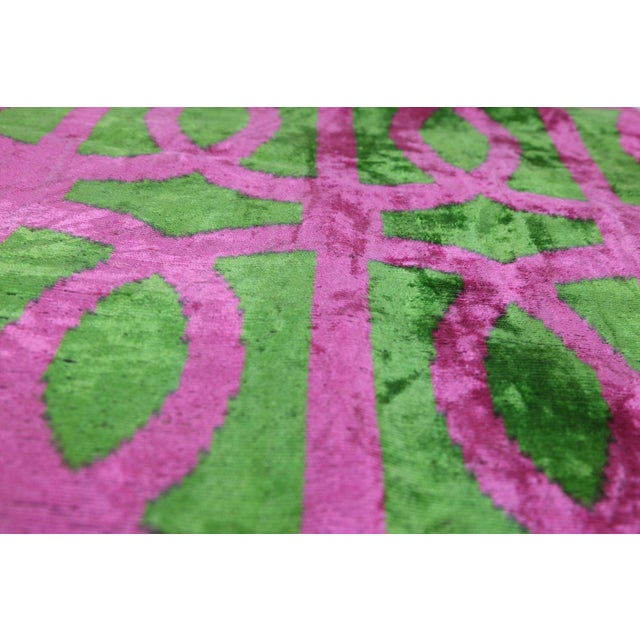 2020s Handmade 16x16 Velvet Pillow – Pink & Green Geometric Design For Sale - Image 5 of 8