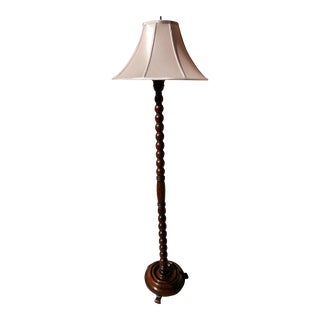Vintage Carved Wooden Footed Floor Lamp With a Shade For Sale