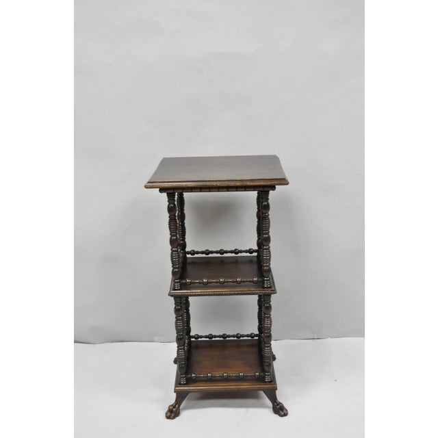Antique American Empire Mahogany Carved Paw Foot 3 Tier Plant Stand Side Table For Sale - Image 14 of 15