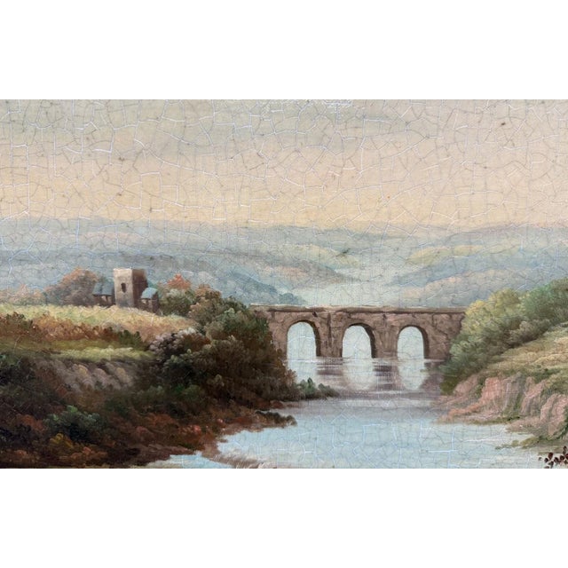 Mid 20th Century Mid 20th Century Original Classical Landscape Oil Painting With River and Architectural Ruins - Signed For Sale - Image 5 of 11