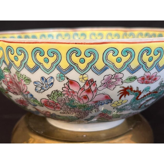 Metal Early 20th Century Famille Rose Eggshell Porcelain Bowl With Brass Stand For Sale - Image 7 of 8
