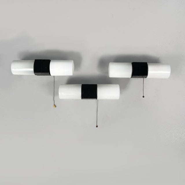 Mid-Century Modern Italian Wall Lamps in Opaline Glass and Black Bakelite, 1950s, Set of 3 For Sale - Image 18 of 18