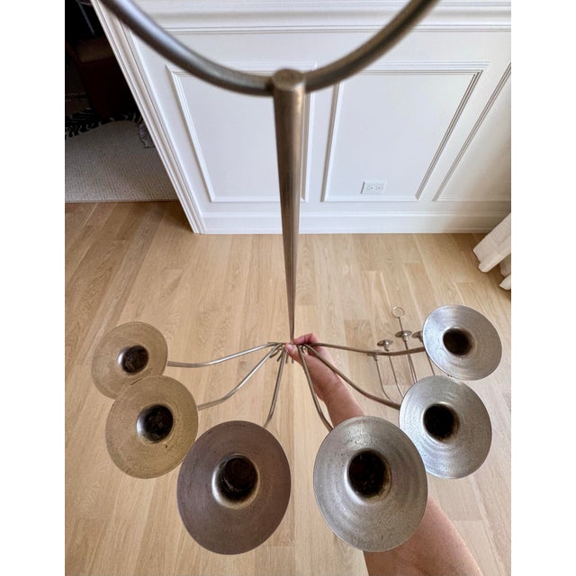 1970s 1970s Monumental Mid-Century Modern Silvered Brass 7-Light Candle Sconces, Attributed to Tommi Parzinger – A Pair For Sale - Image 5 of 7