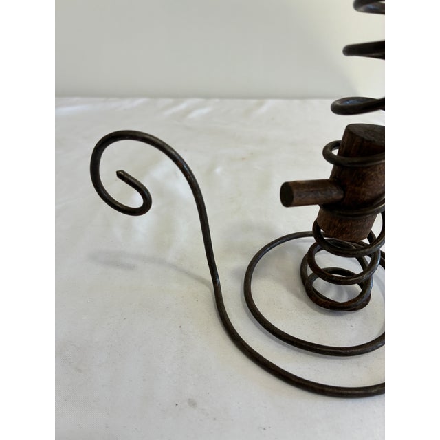 Mid 20th Century Vintage Primitive Iron and Wood Spiral Courting Candle Holder For Sale - Image 5 of 8