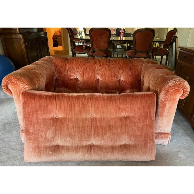 1980s 1980s Henredon Schoonbeck Peach Velvet Tuxedo Sofa For Sale - Image 5 of 11