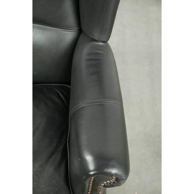 Black English Style Black Cowhide Wing Armchair For Sale - Image 8 of 15