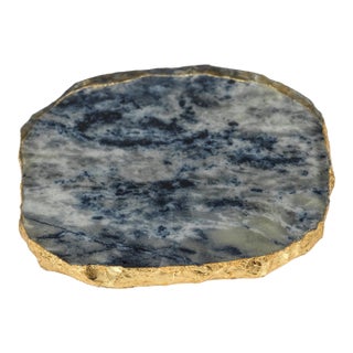 Agate Marble Glass Coaster w/ Gold Rim- Blue Tone, Set of 4 For Sale