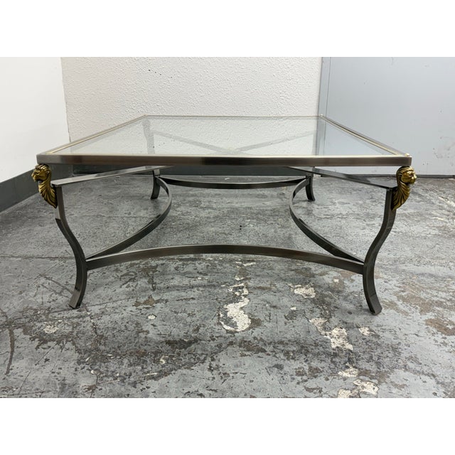 1980s Hollywood Regency Glass Top Lion Coffee Table, Circa 1980's For Sale - Image 5 of 12