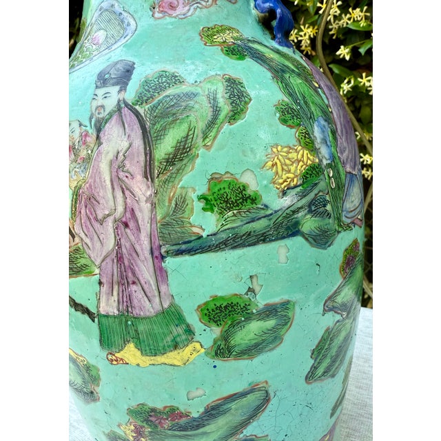 Large Vintage Chinese Famille Rose Porcelain Vase Lamp For Sale - Image 9 of 12