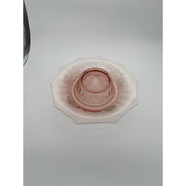 Pink Antique Cambridge Pink Decagon 10 Sided Rolled Edge 14” Centerpiece Bowl For Sale - Image 8 of 9