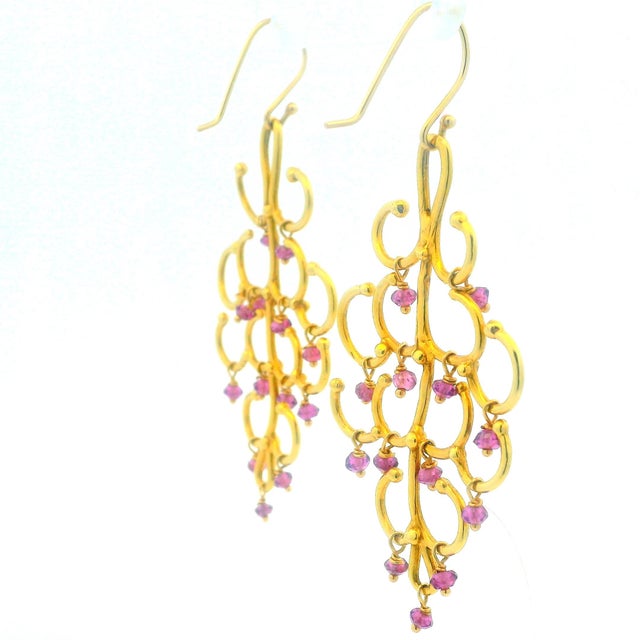 1970s Vintage Italian 18k Gold Pink Tourmaline Chandelier Earrings, A Pair For Sale - Image 5 of 8