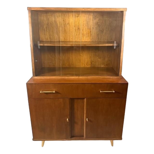 1960s Restored Mid Century Modern Walnut China Cabinet by Craddock Furniture For Sale
