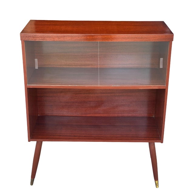 MidCentury Modern Walnut Glass Sliding Door Bookcase Chairish