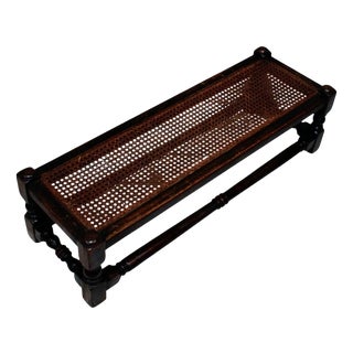 Antique Late 19th Century Oak Stool with Woven Rattan Seat For Sale