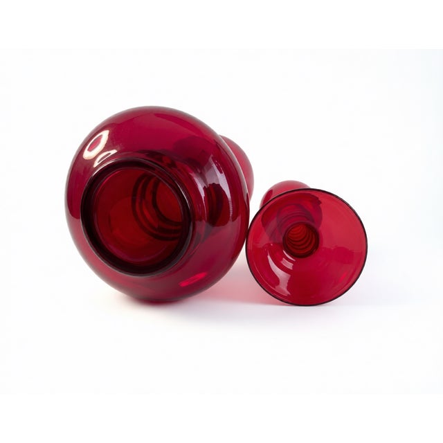 Vintage Czech Art Glass Ruby Red Vase & Matching Candleholder For Sale - Image 4 of 4