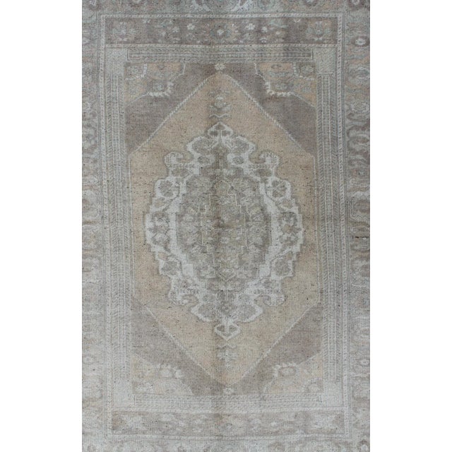 Muted Colors Vintage Turkish Oushak Rug With Medallion Design in Lt. Green For Sale - Image 4 of 8