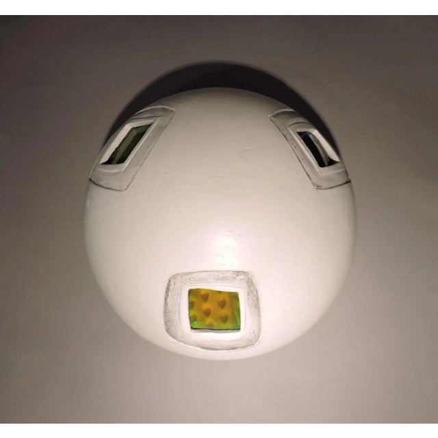 1990s "White Orb" Abstract Raku Ceramic and Holography Sculpture For Sale - Image 5 of 7