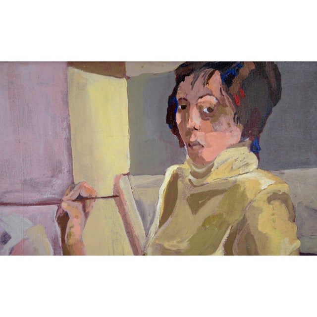1980s "Ulanda - Painting in Studio Class" Bay Area Figurative Movement Oil on Canvas by Patricia Gren Hayes For Sale - Image 5 of 16