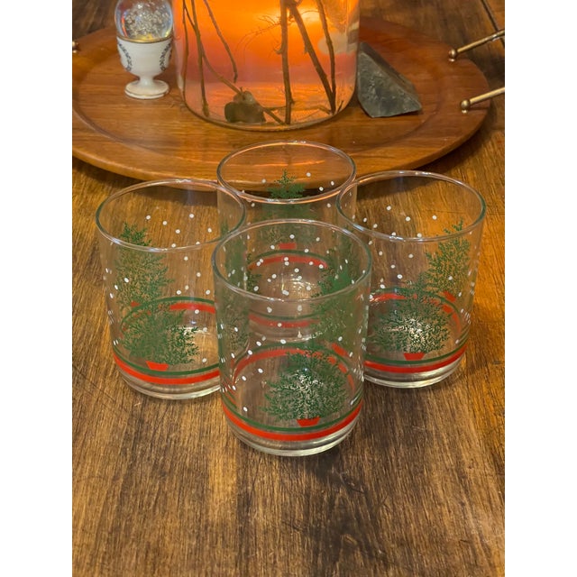 Vintage Libbey Christmas Tree Snow Double Old Fashioned Glasses Set of