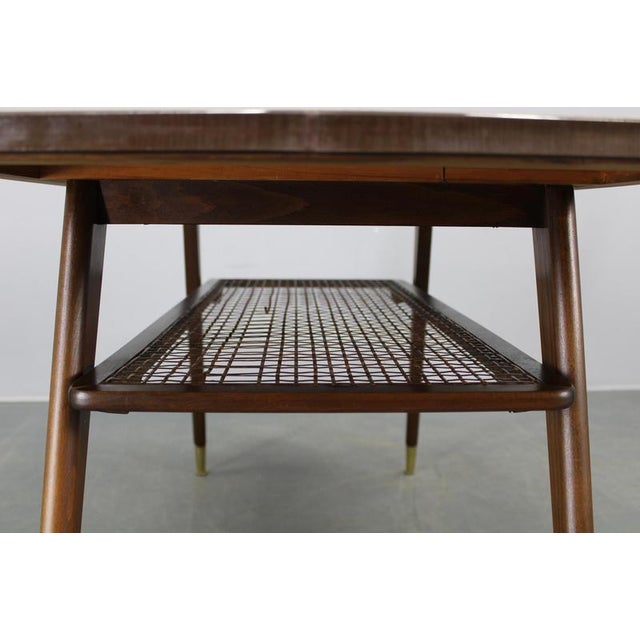 Mid-Century German Coffee Table with Rattan Shelf and Brass Legs, 1960s For Sale - Image 9 of 14